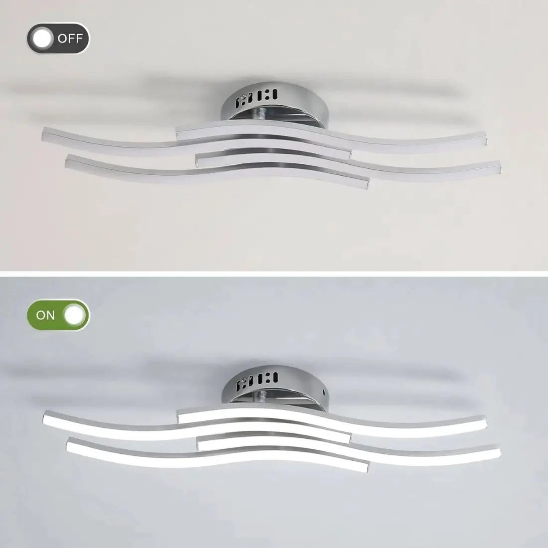 Ceiling light fixture with switch indicating 'Off' and 'On' states on a white background