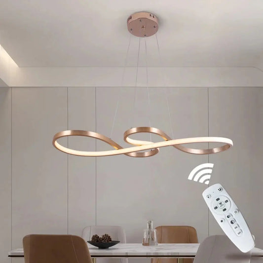 Modern pendant light with remote control in a room setting