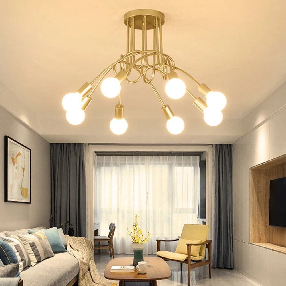 Modern-living-room-with-a-gold-ceiling-light-fixture